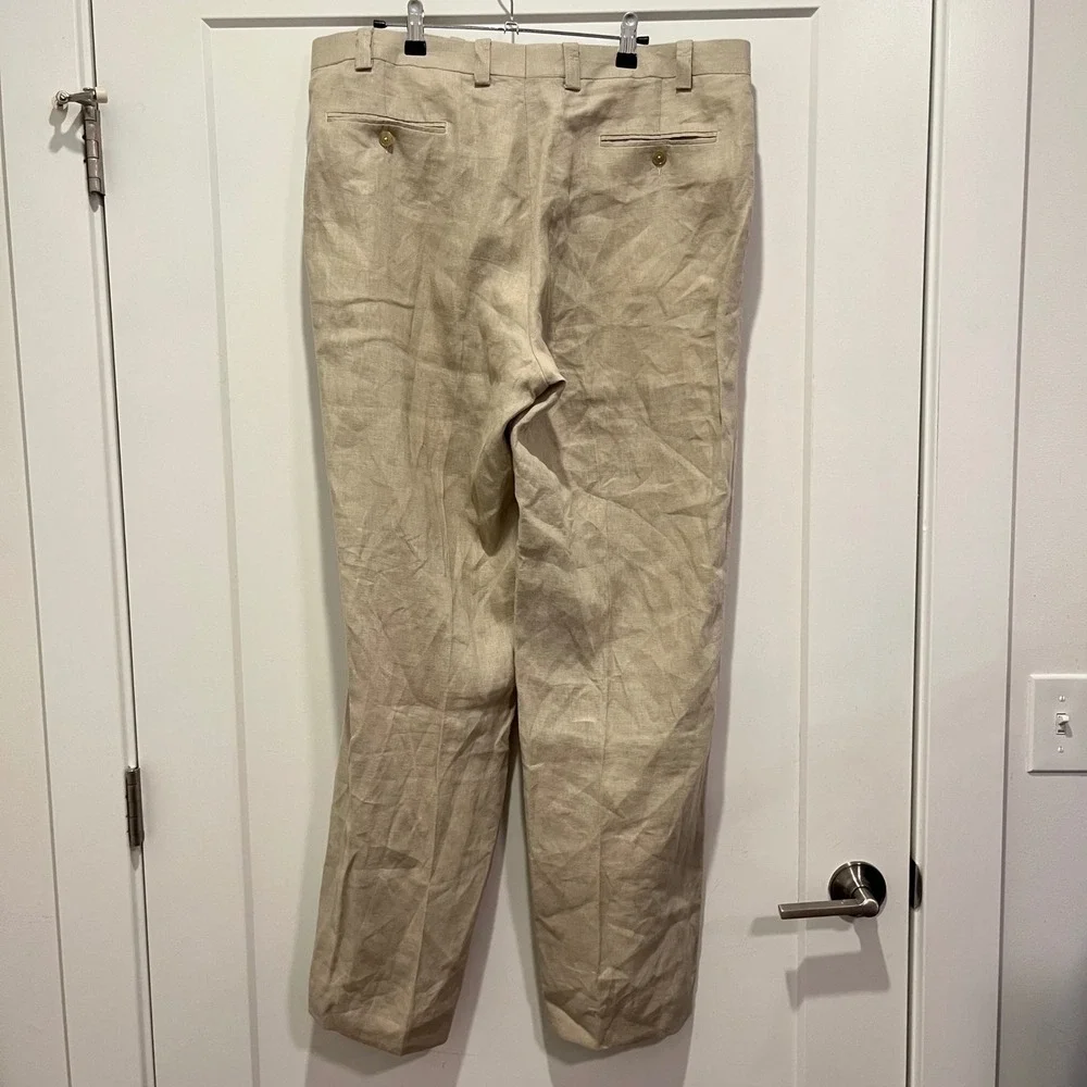 Lauren Ralph Lauren Mens 38x34 Tan 100% Linen Straight Leg Dress Pants Beige